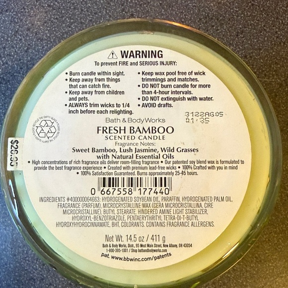 Bath & Body Works Fresh Bamboo Candle - Green and Gold - Picture 2 of 2
